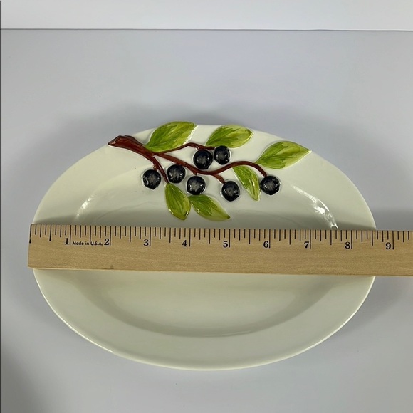 San Marco Nove Italy Majolica Fruit Blueberry Salad Plate Oval Appetizer - Picture 4 of 6